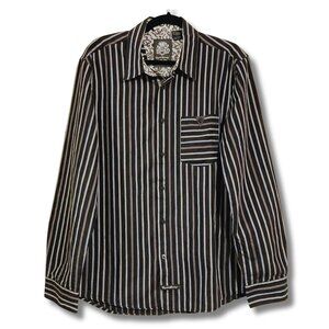 ENGLISH LAUNDRY Grey and black striped button-down shirt MEDIUM LARGE men's top